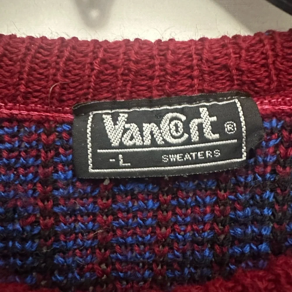 VanCort Vintage Sweater Colorful Geometric Pattern Cosby Style Size Large